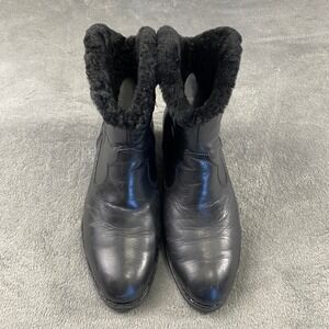 Born Boots Women 8.5 Black Lila Leather Western Faux Fur Trim Ankle Booties Goth